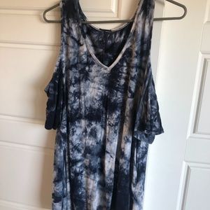 Soft black, blue,white off the shoulder tank